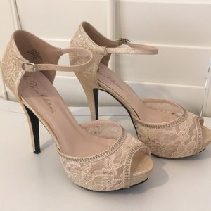 Peep toe lace wedding heels
